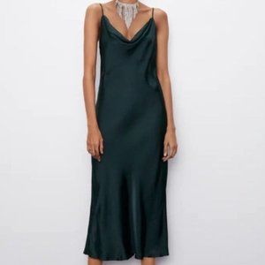 Zara Green Satin Slip Dress XS